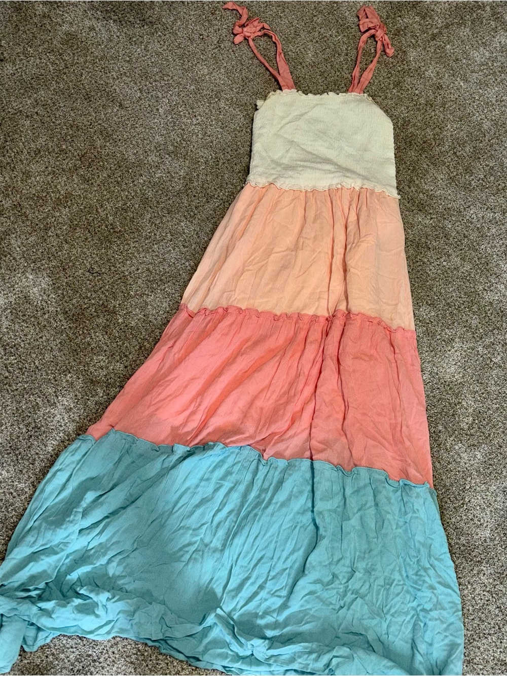 BeBop Cream and Coral Tiered Maxi Dress